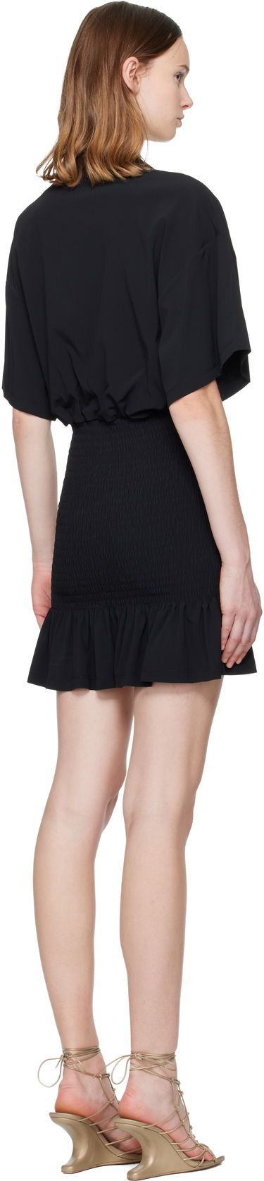 Pокля The Attico Fluid Cady Smocked Waist Ruffled Hem Minidress Черно | 251WCA00452 ACC002AA, 2