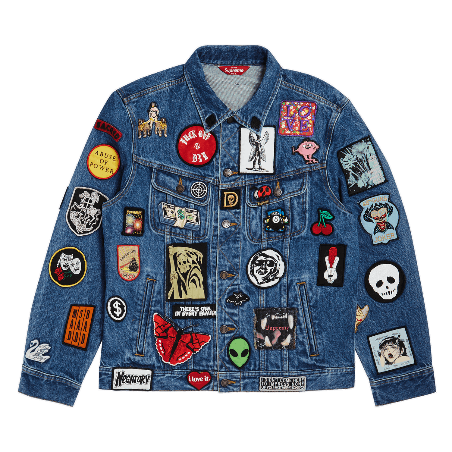 Яке Supreme Patches Denim Trucker Jacket Тъмно синьо | SS18J53 BLUE, 0