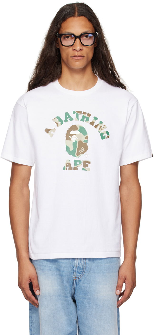 Тениска BAPE BAPE White Liquid Camo College T-Shirt Бяло | 001TEK301028M