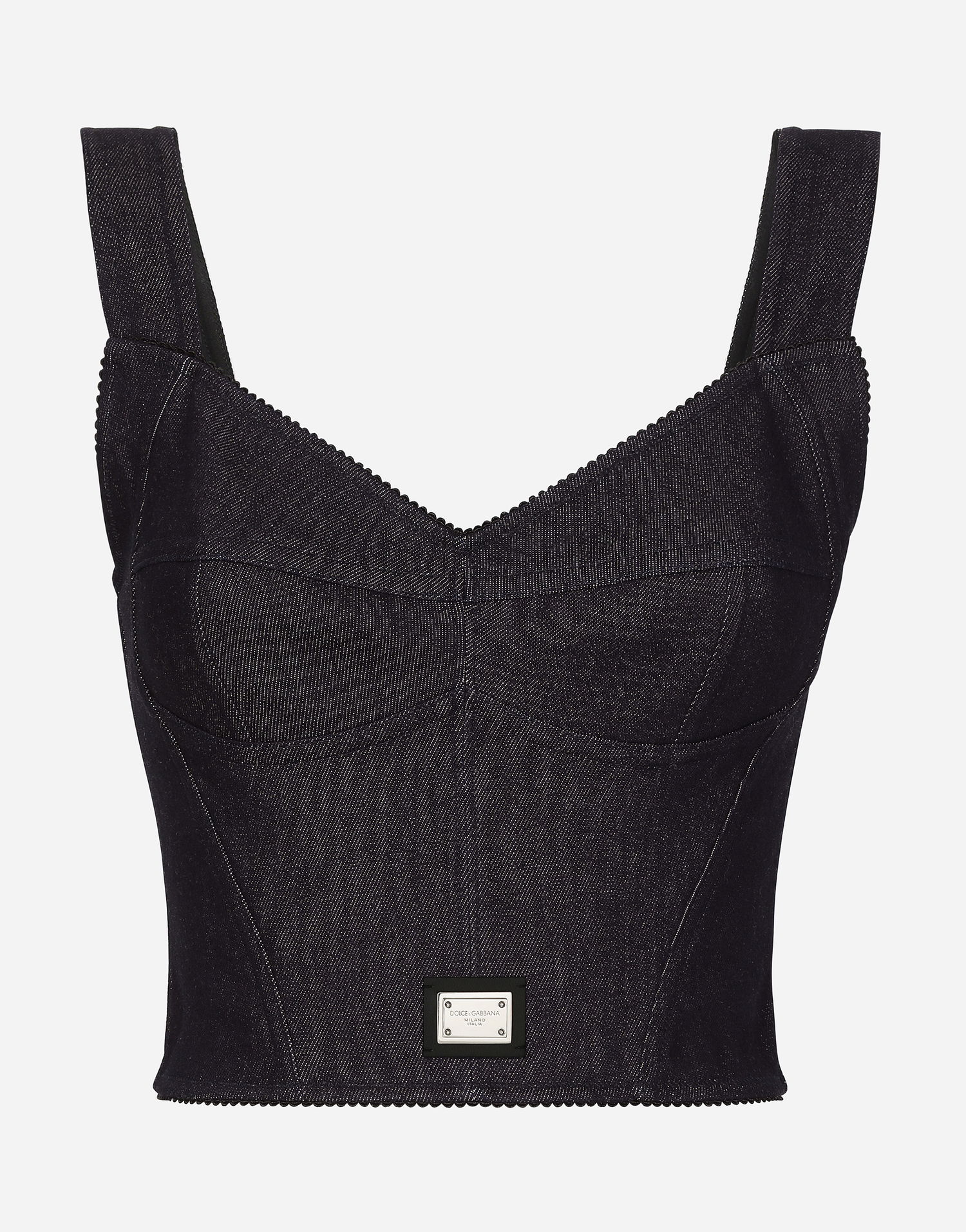 Съкратен топ Dolce & Gabbana Cotton Denim Corset Top Синьо | F7W98DG8LT2S9001, 0