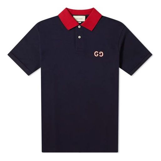 Поло тениска Gucci Logo-Embroidered Short Sleeve Polo Синьо | 574086-XJA6C-4062