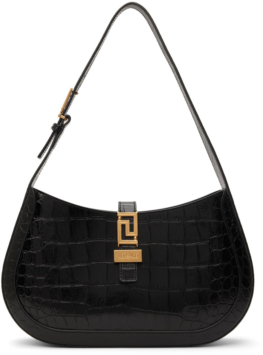 Чанта през рамо Versace Croc-Embossed Bag Черно | 1013166_1A08724_1B00V, 0