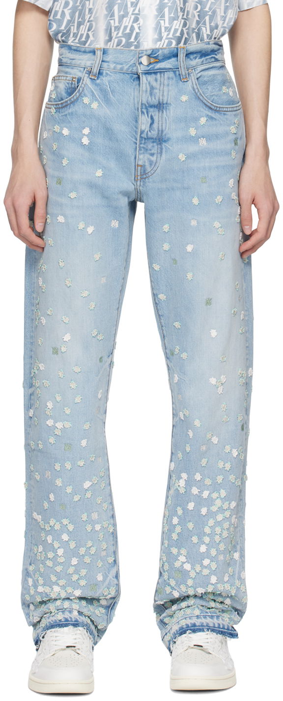 Дънки AMIRI AMIRI Floral Embroidered Jeans Синьо | AMDNGH1012, 0