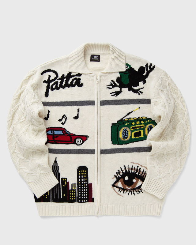 Perfect Day Full-Zip Knitted Cardigan with Graphic Motifs and Cable Knit Sleeves