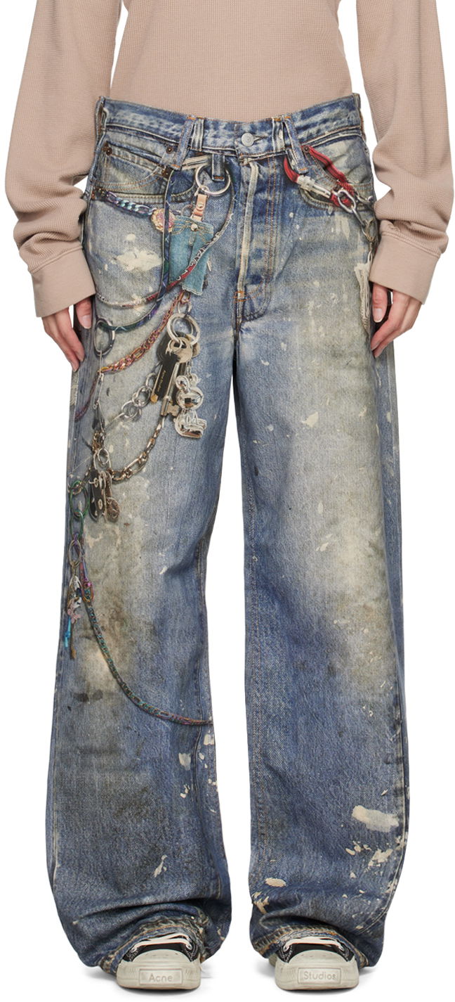 Дънки Acne Studios Baggy Fit Distressed Jeans Синьо | AK0850-