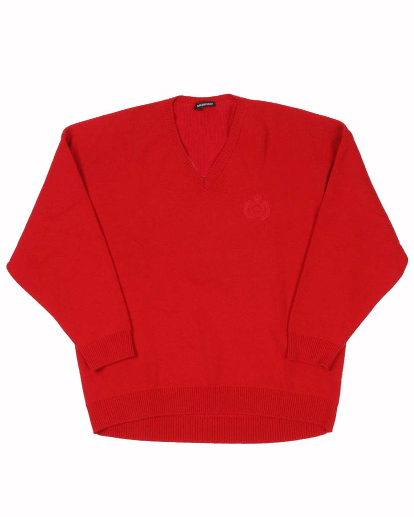 Пуловер Balenciaga V Neck Logo Knitwear Червено | 594732-T4097-6400.
