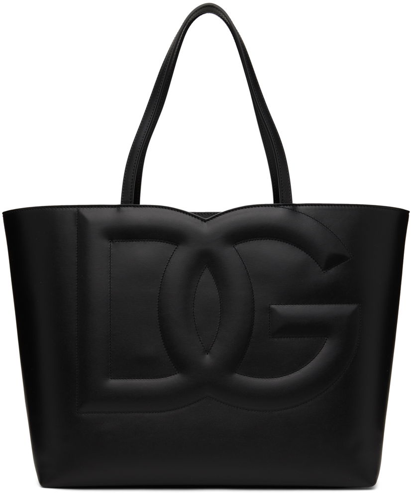 Голяма пазарска чанта Dolce & Gabbana Black Medium 'DG' Logo Tote Черно | BB7338AW576