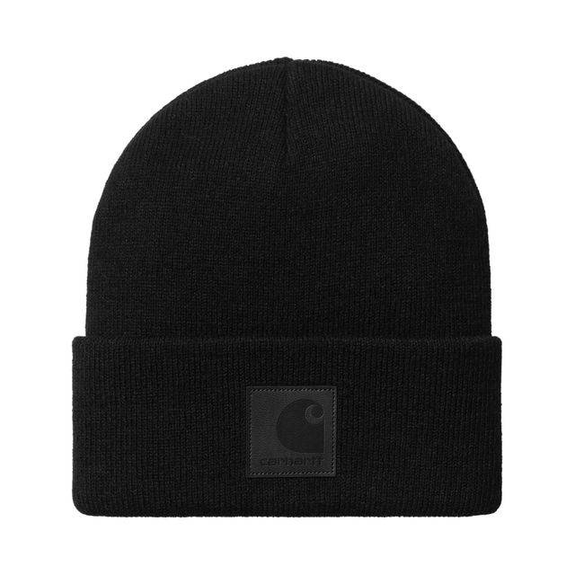 Black Logo-Patch Ribbed Beanie