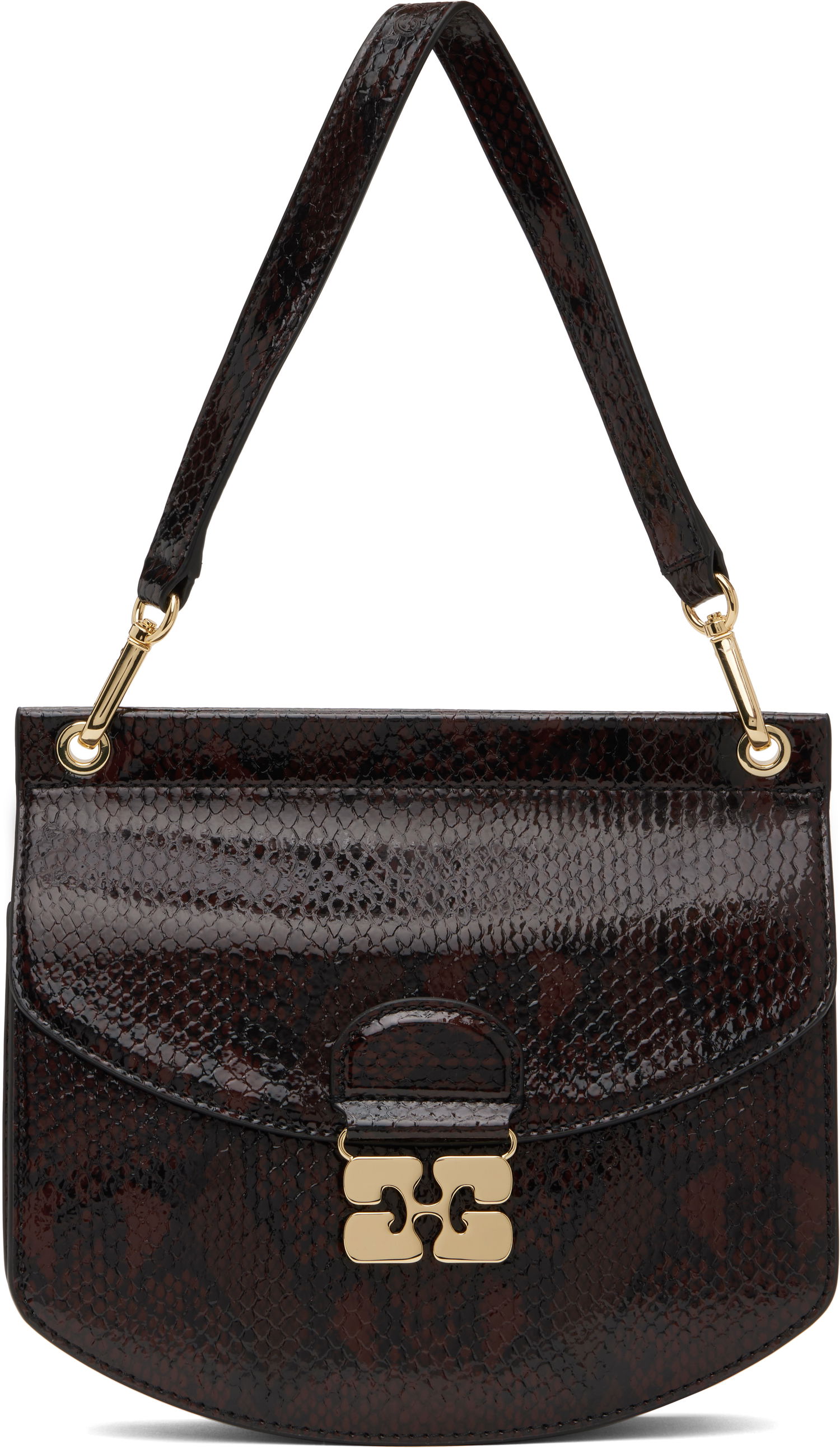 Дамска чанта GANNI GANNI Small Apo-G Snakeskin Shoulder Bag Кафяво | A6348, 0