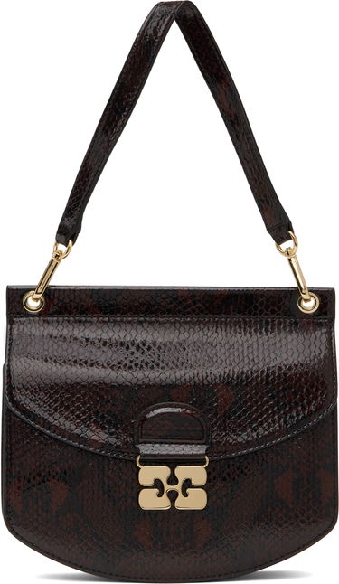 Дамска чанта GANNI GANNI Small Apo-G Snakeskin Shoulder Bag Кафяво | A6348, 0