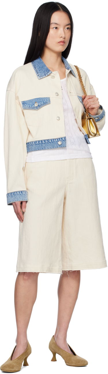 Яке Moschino Moschino Jeans Textured Cotton Hemp Cropped Jacket Бяло | 251K20509, 3