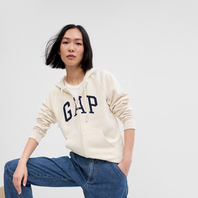 Суитчър GAP Fullzip Logo Hoodie Oatmeal Heather Бежово | 463503-16