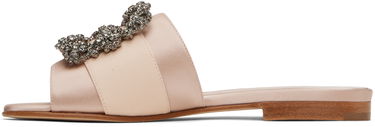 Аксесоари Manolo Blahnik Manolo Blahnik Martamod Satin Slide Sandals with Crystal Embellishment Розово | 218-0049, 2