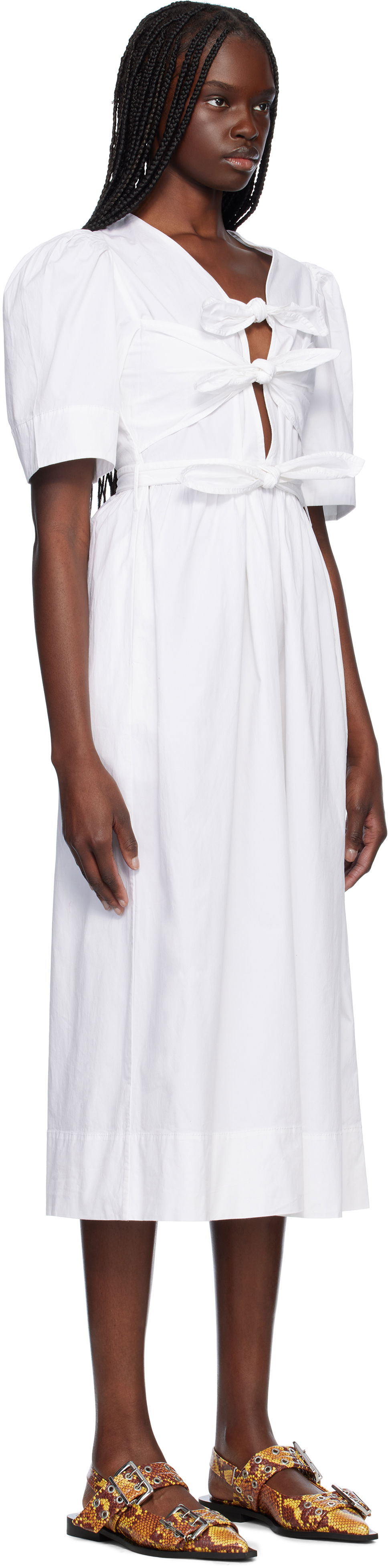 Pокля GANNI GANNI Stretch Cotton Tie Strap Midi Dress Бяло | W0306, 1