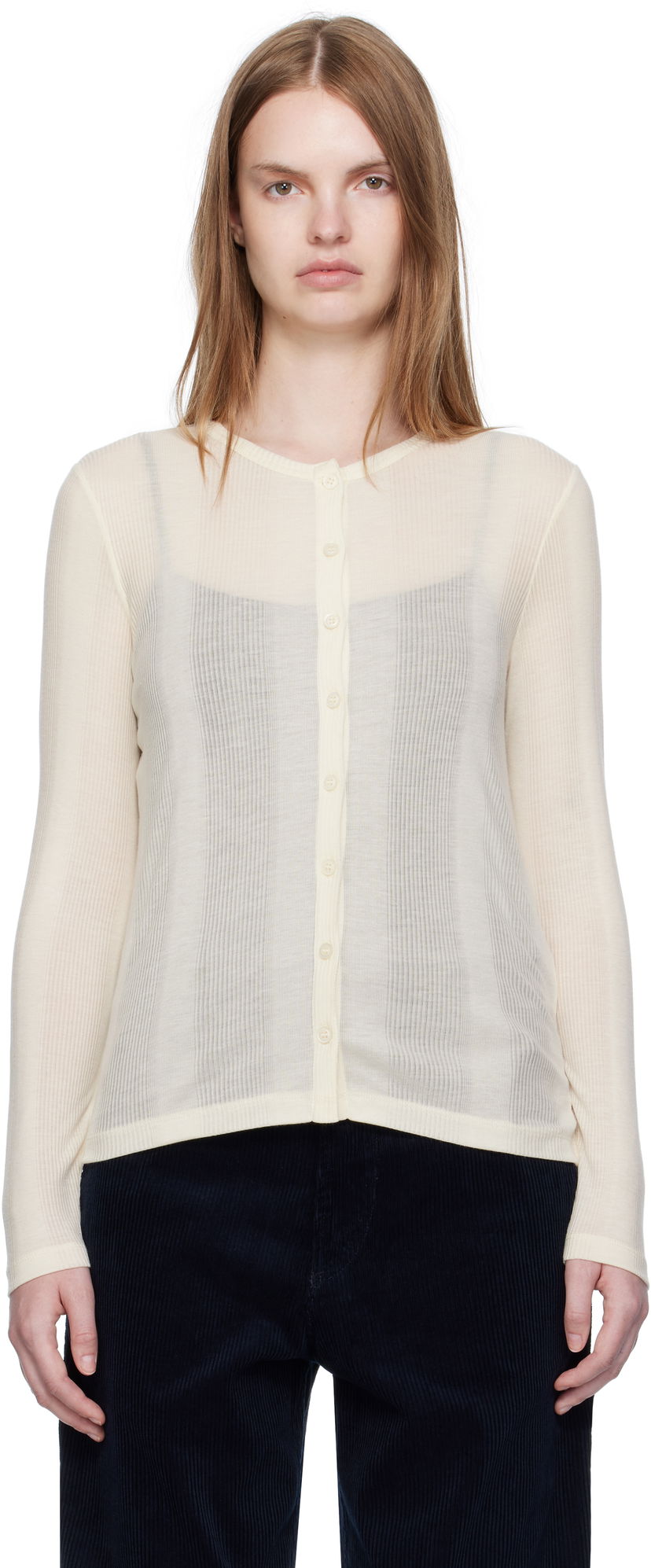 Пуловер A.P.C. A.P.C. Lorie Button Cardigan Бежово | LYAAW-F22331