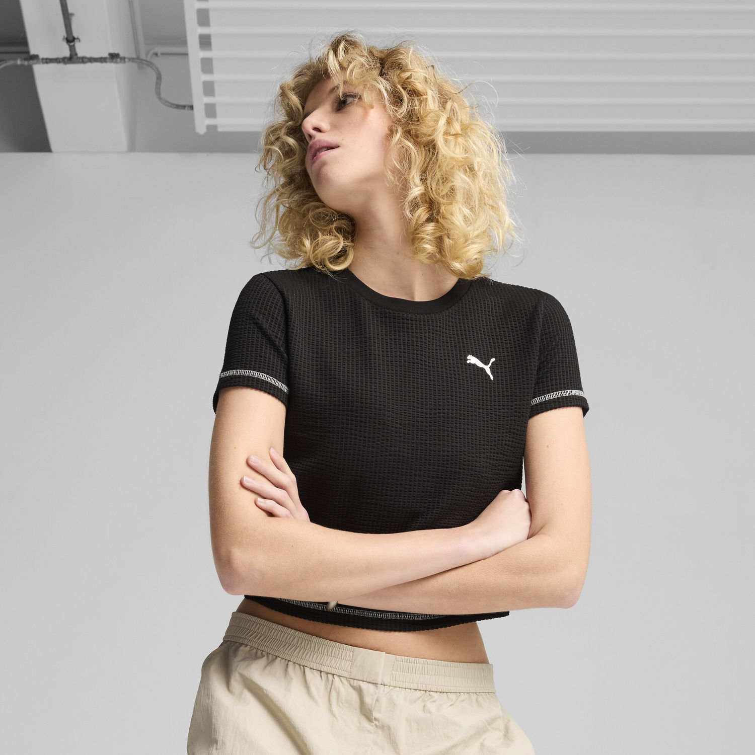 Съкратен топ Puma DARE TO Textured Baby Tee Черно | 629806_01, 0