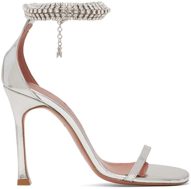 Amina Muaddi Iman Heeled Sandals with Rhinestone Anklet