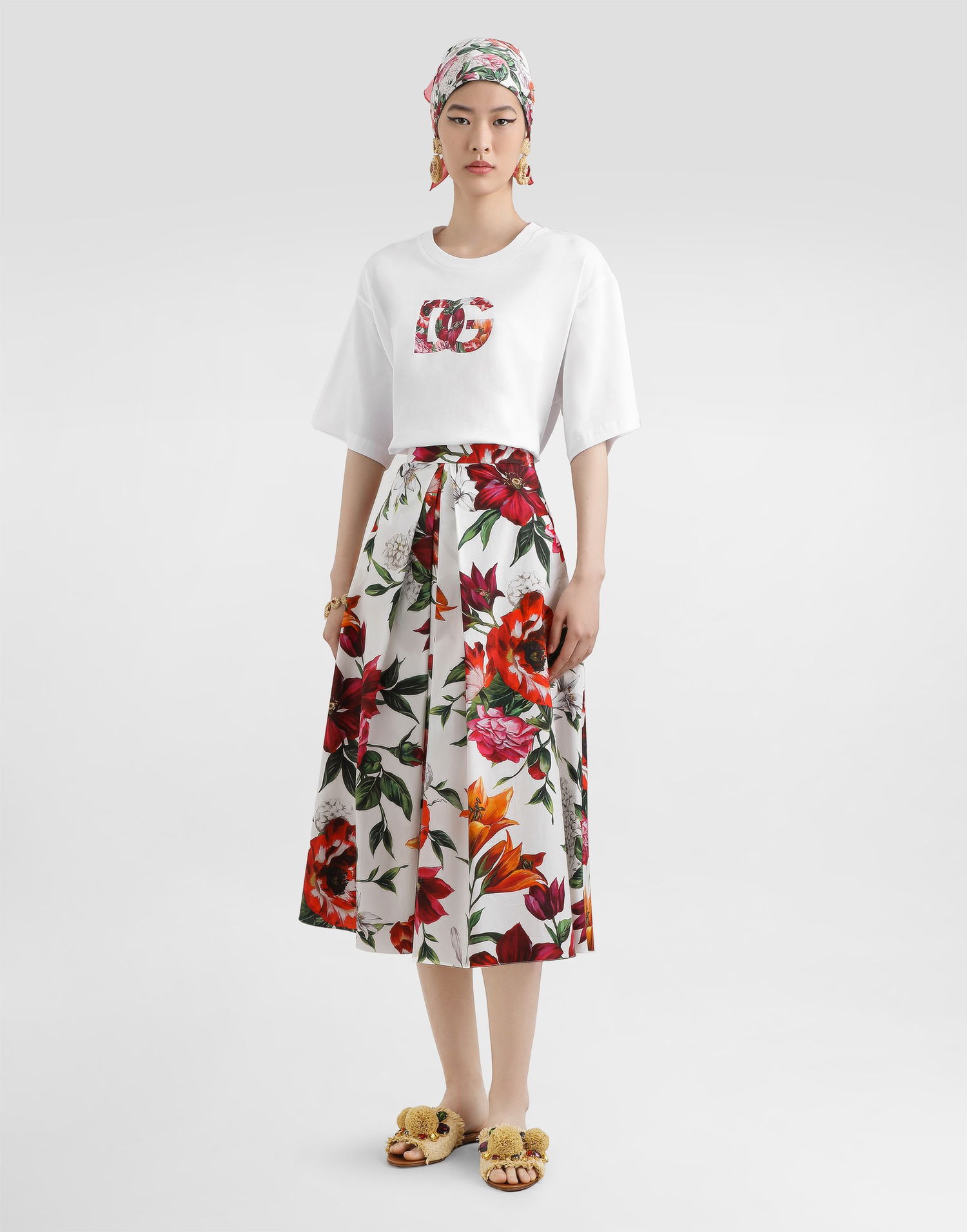 Тениска Dolce & Gabbana Dolce & Gabbana Floral Short-Sleeved T-Shirt Бяло | F8V57TGDC7SW0800, 1