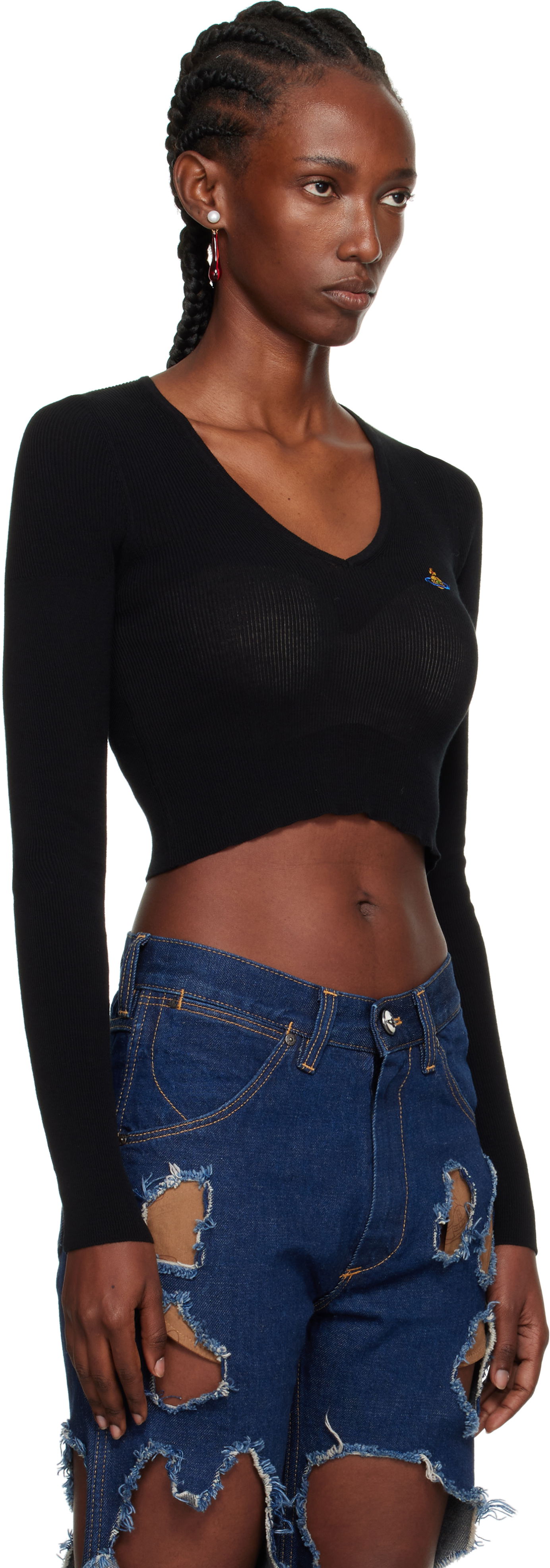 Пуловер Vivienne Westwood Vivienne Westwood Bea Cropped V-Neck Sweater Черно | 1803004W-Y003F-, 1