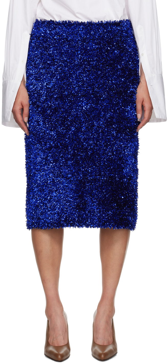 Пола Dries Van Noten Tinsel Midi Skirt Синьо | 242-011245-9725