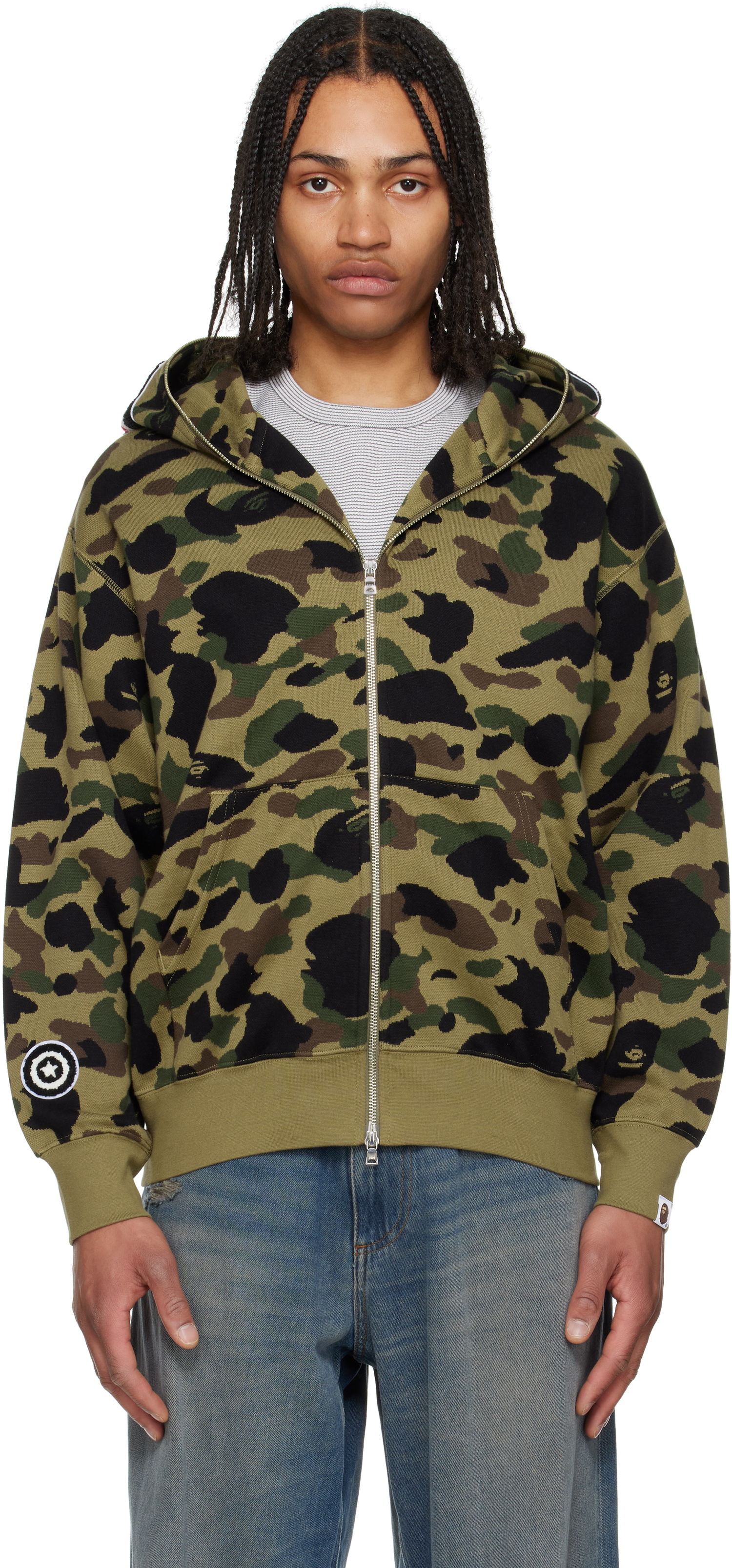 Суитчър BAPE A Bathing Ape 1st Camo Jacquard Shark Full Zip Hoodie Зелено | 001ZPL301304M, 0