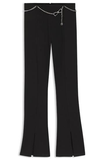 Панталони BOSS Flared trousers with front slits and chain belt Черно | 50546250, 0