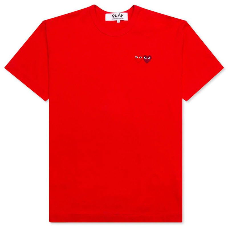 Тениска Comme des Garçons Play Double Hearts T-Shirt Червено | AZ-T225-051-5