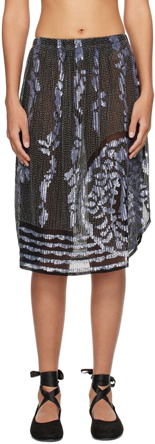 Пола Bode Sequin Embroidered Midi Skirt Черно | WRS24BT006