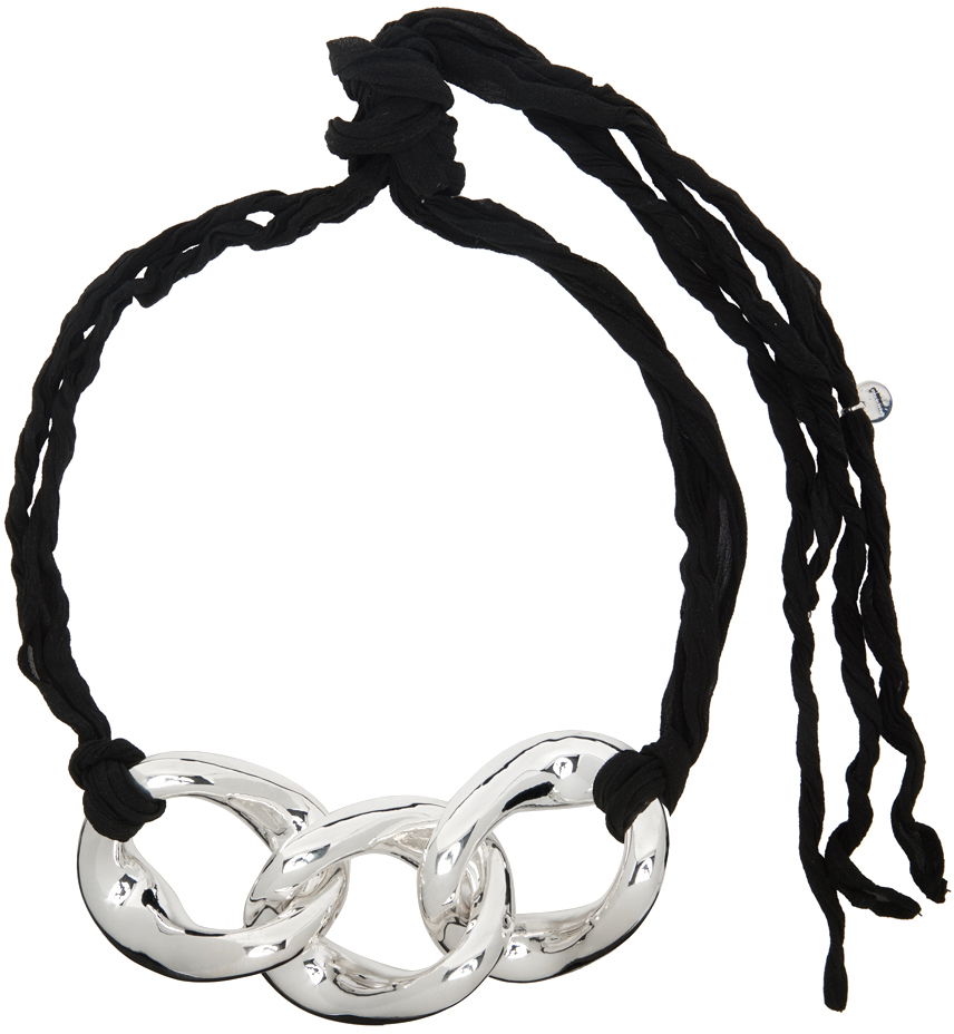 Колие Jil Sander Curb Chain Necklace with Black Cord Металик | J29UU0041_J12039, 0