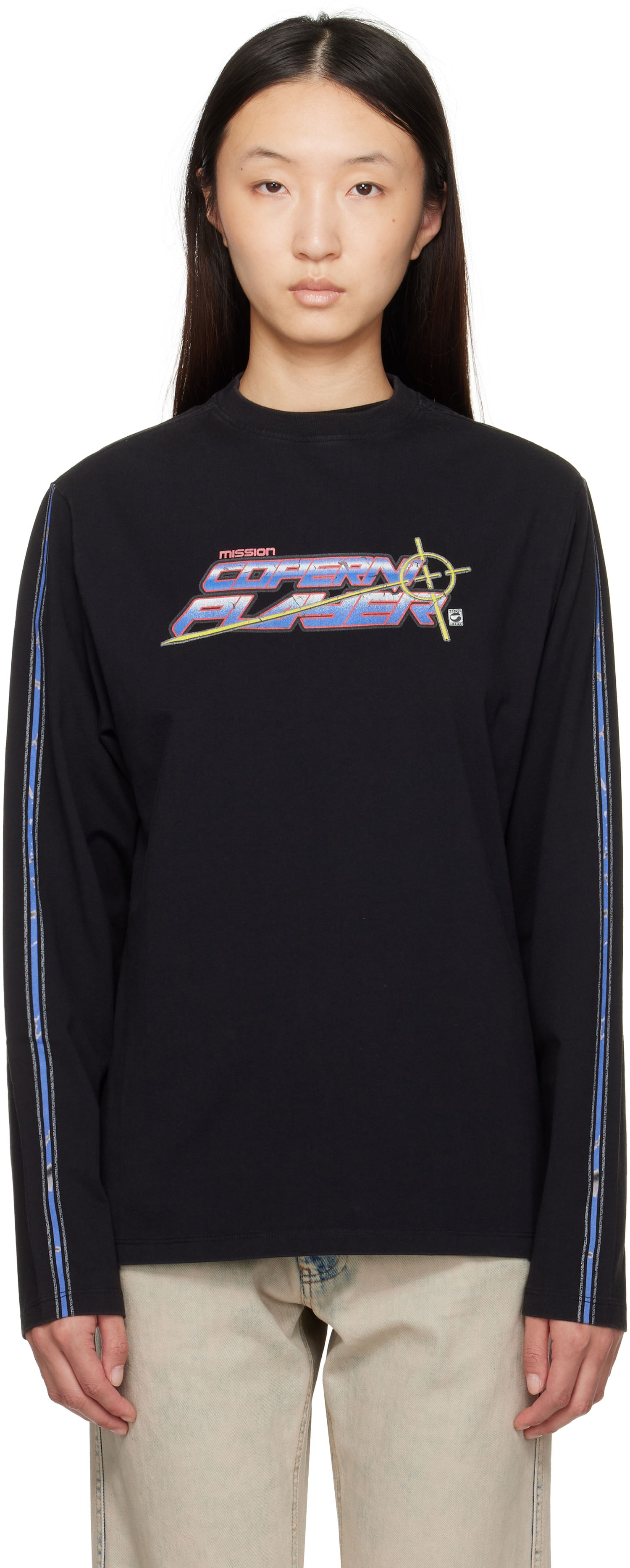 Тениска Coperni Coperni Slogan Graphic Long Sleeve T-Shirt Черно | COPJS16PF5041, 0