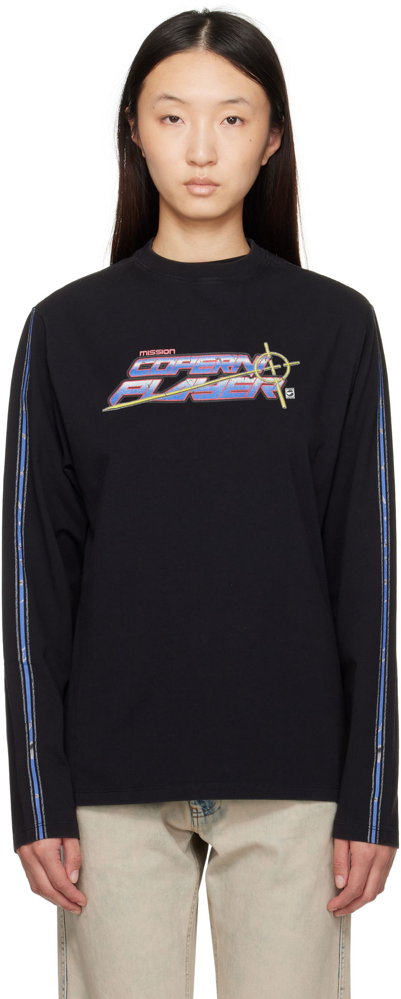 Тениска Coperni Coperni Slogan Graphic Long Sleeve T-Shirt Черно | COPJS16PF5041