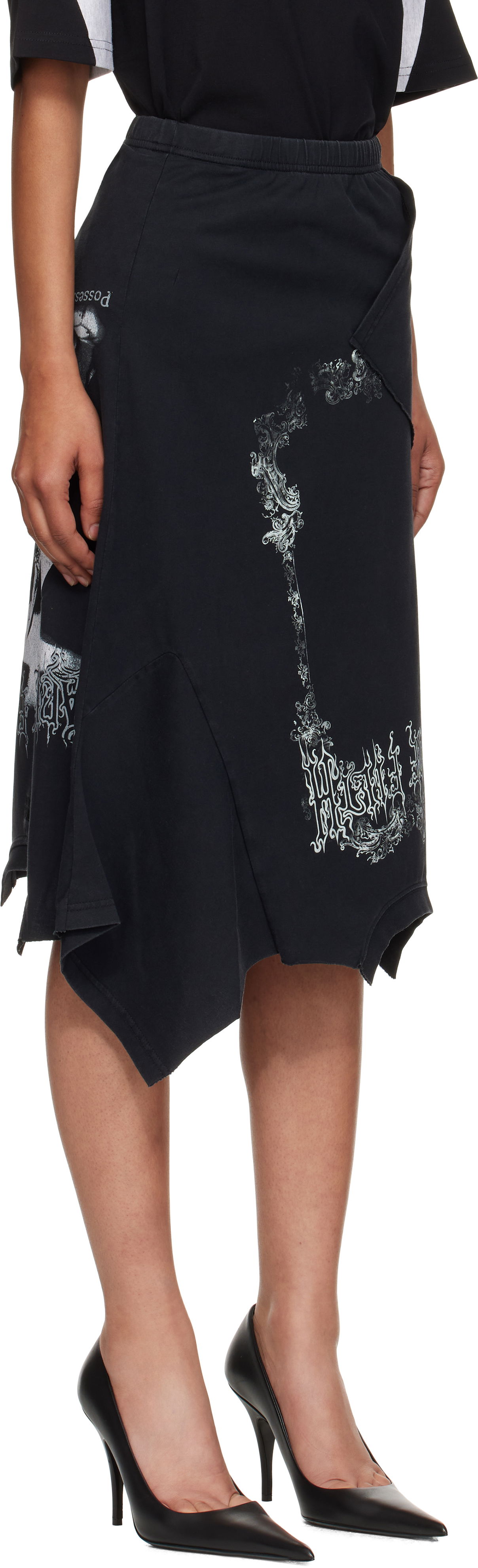 Пола VETEMENTS Vetements Cradle Of Filth Print Asymmetrical Midi Skirt Черно | WCF76SK690M, 1