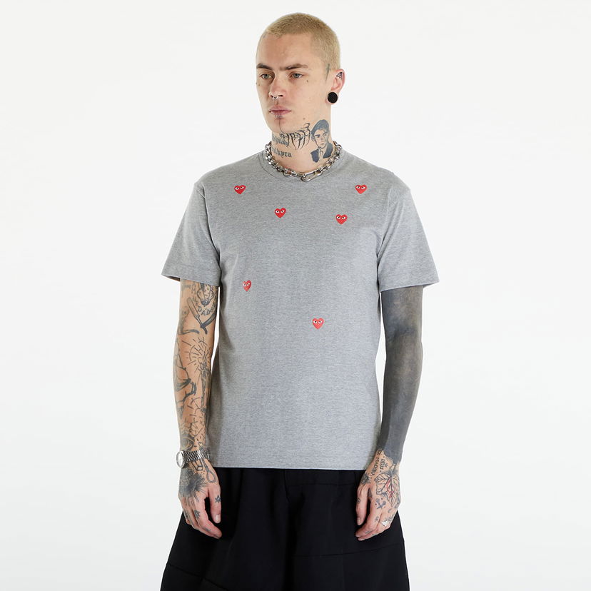 Тениска Comme des Garçons PLAY Short Sleeve Logo Print T-Shirt UNISEX Grey Сиво | AXT338 grey