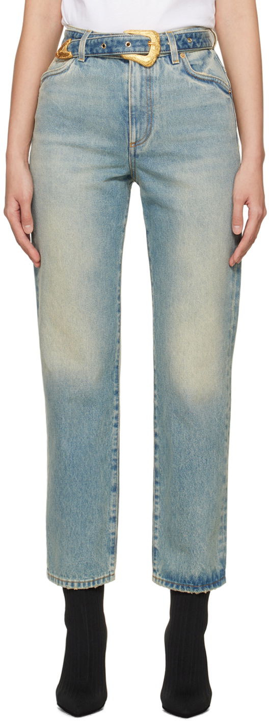 Дънки Balmain Classic Belted Jeans Синьо | CF1MI026DE04