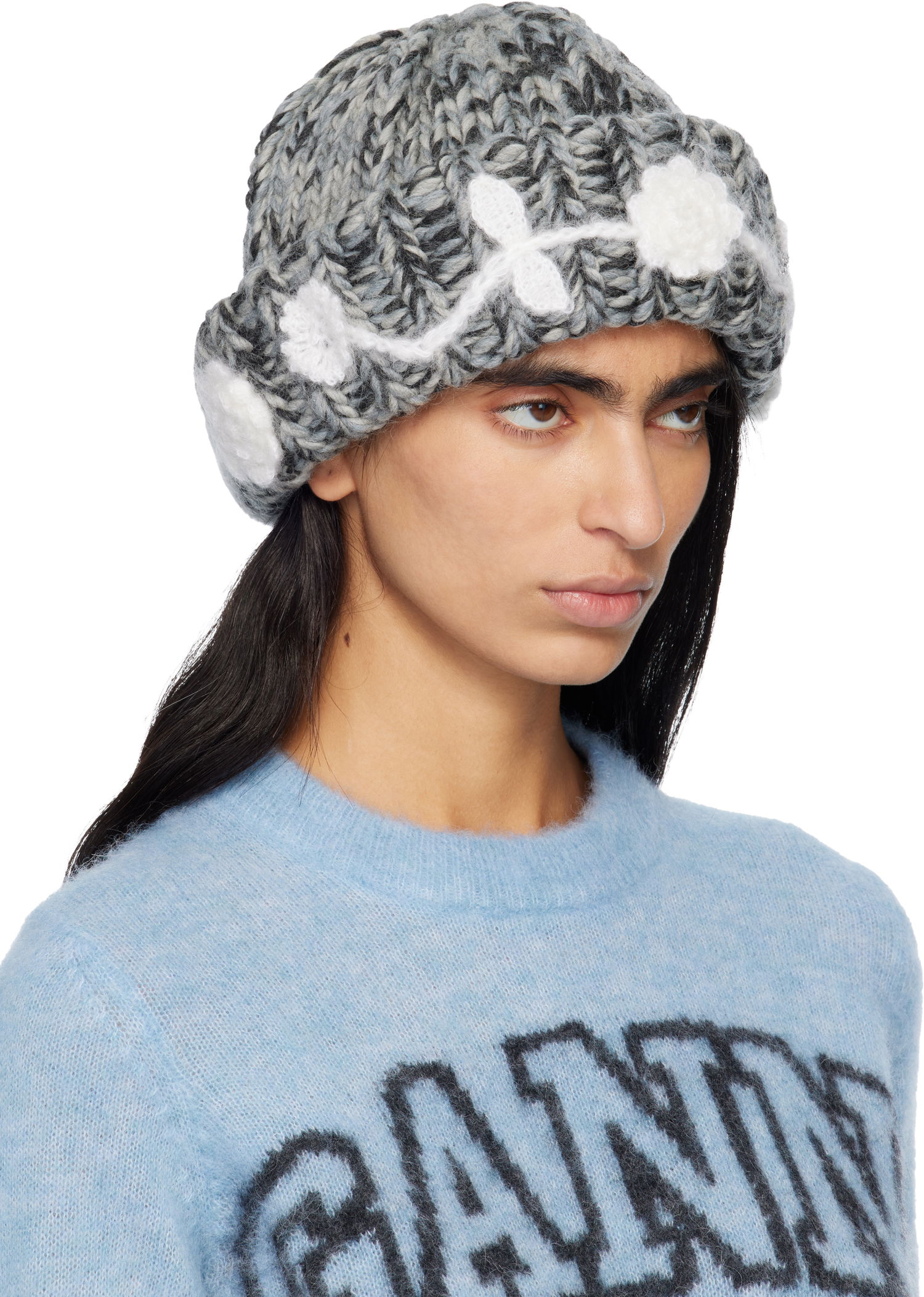 Шапка GANNI GANNI Handknit Wool Beanie with Floral Appliqués Многоцветен | A7308, 1