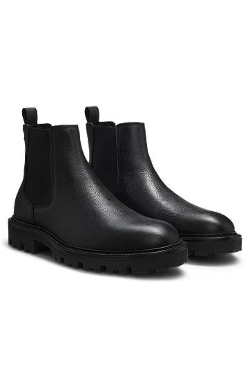 Палта BOSS Grained Leather Chelsea Boots with Lug Sole Черно | 50552573, 0