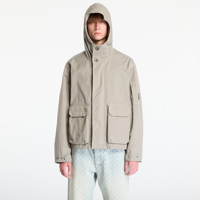 Twill Hooded Short Jacket Fungi Grey