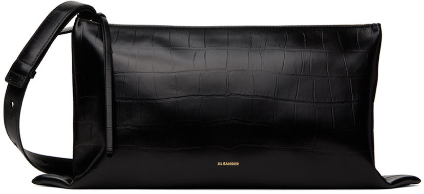 Чанта през рамо Jil Sander Black Croc-Effect Leather Medium Shoulder Bag Черно | J07WD0050_P6574