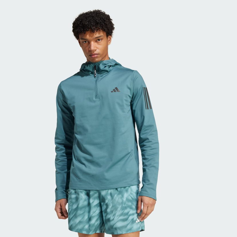 Суитчър adidas Performance Own The Run Winterized Quarter-Zip Hoodie Зелено | JW9655