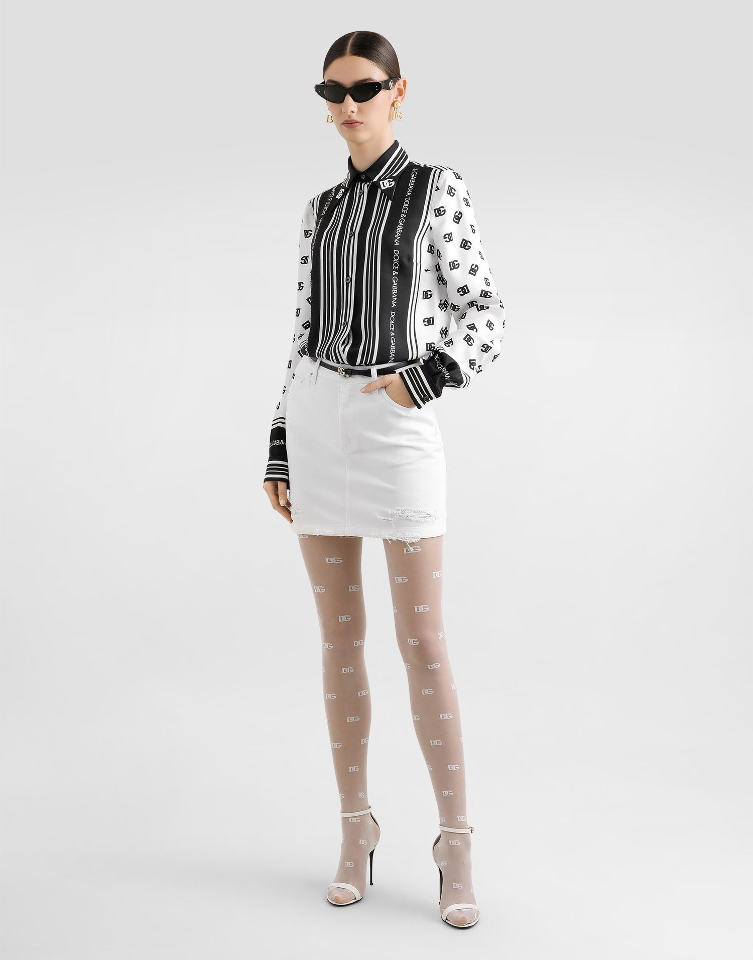 Риза Dolce & Gabbana Dolce & Gabbana Silk Twill Shirt With All-over Logo Черно | F5S48THI1Z6HA9CN, 1