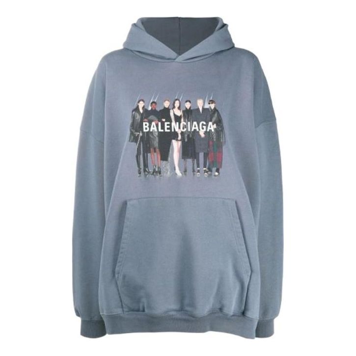Суитчър Balenciaga Oversized Graphic Print Hoodie Синьо | 620973TIV481404, 0