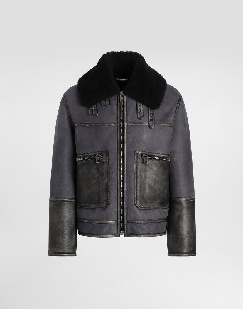 Яке бомбър Dolce & Gabbana Dolce & Gabbana Shearling Bomber Jacket Синьо | G9BTELFUP93M0406
