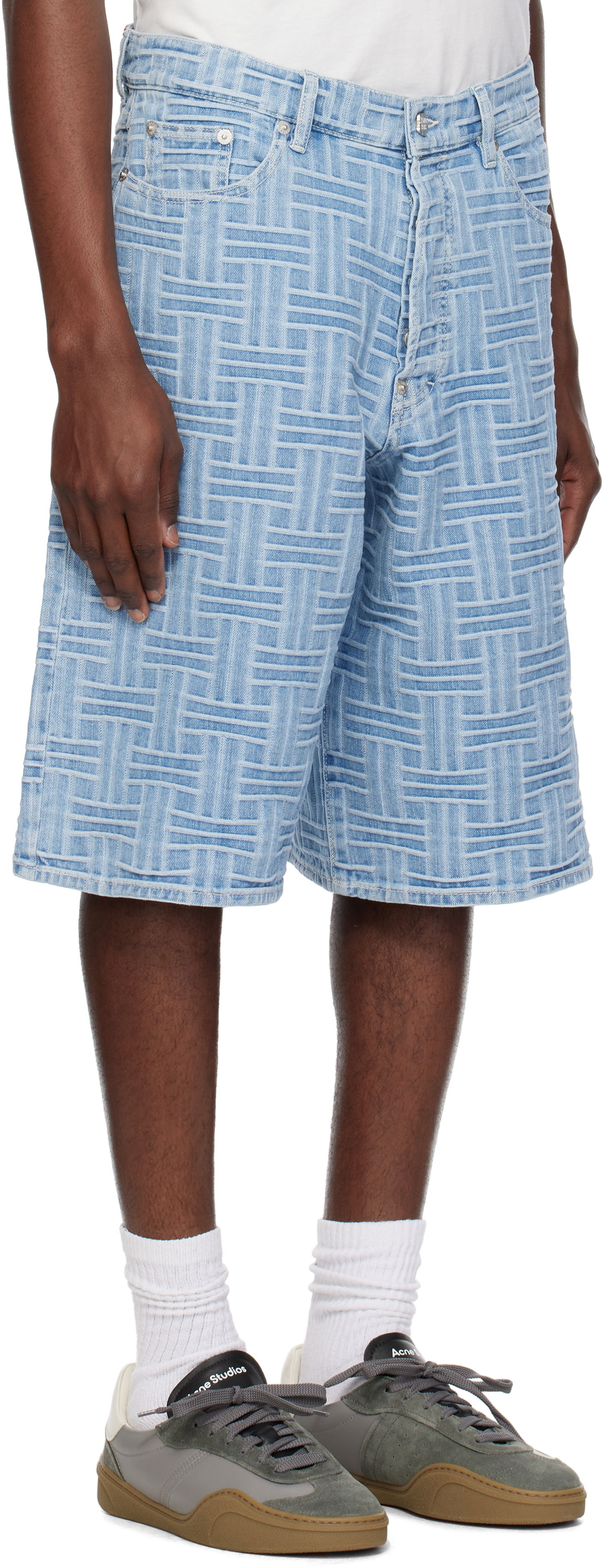 Къси панталони KENZO Kenzo Paris 'KENZO Weave' Straight Denim Shorts Синьо | FF55DS3396J4, 1