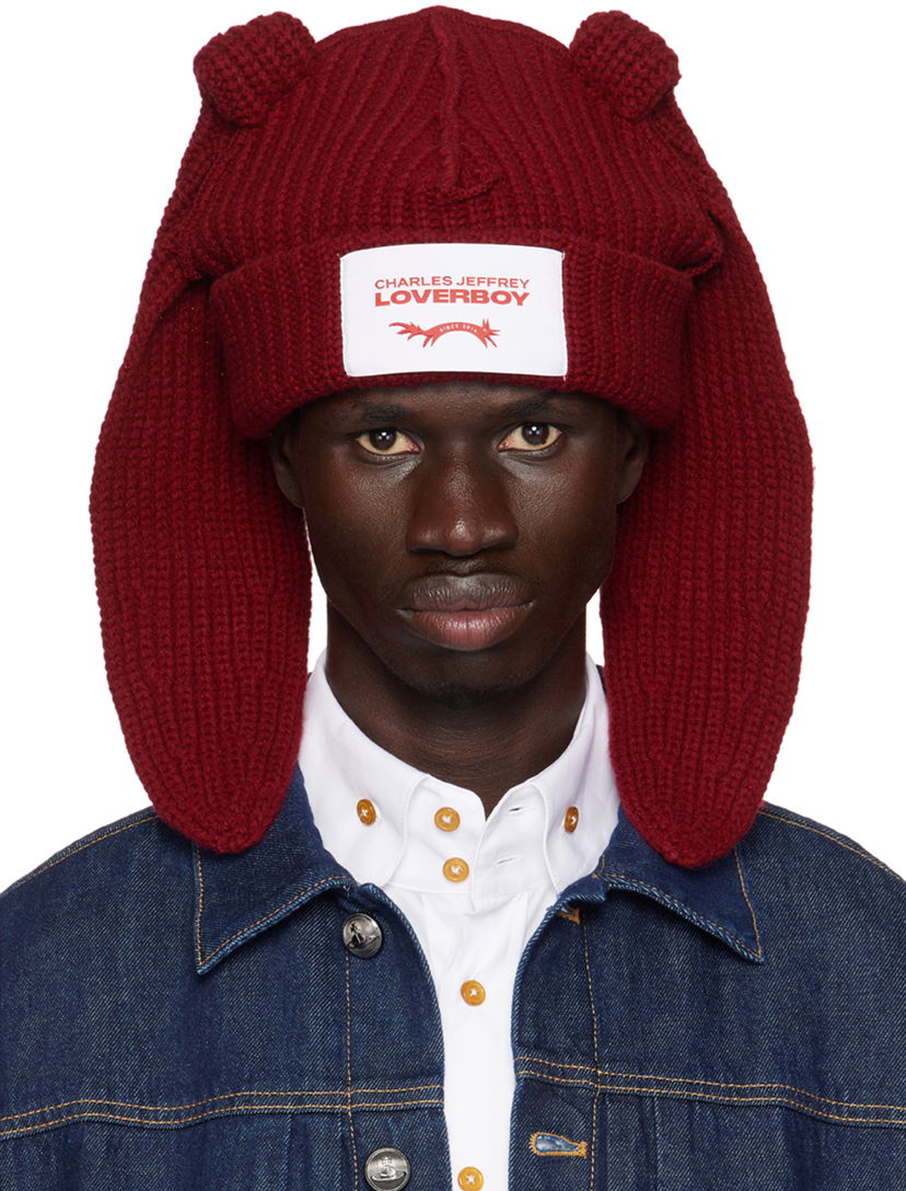 Шапка Charles Jeffrey Loverboy Burgundy Chunky Rabbit Beanie Бургунди | 41130306