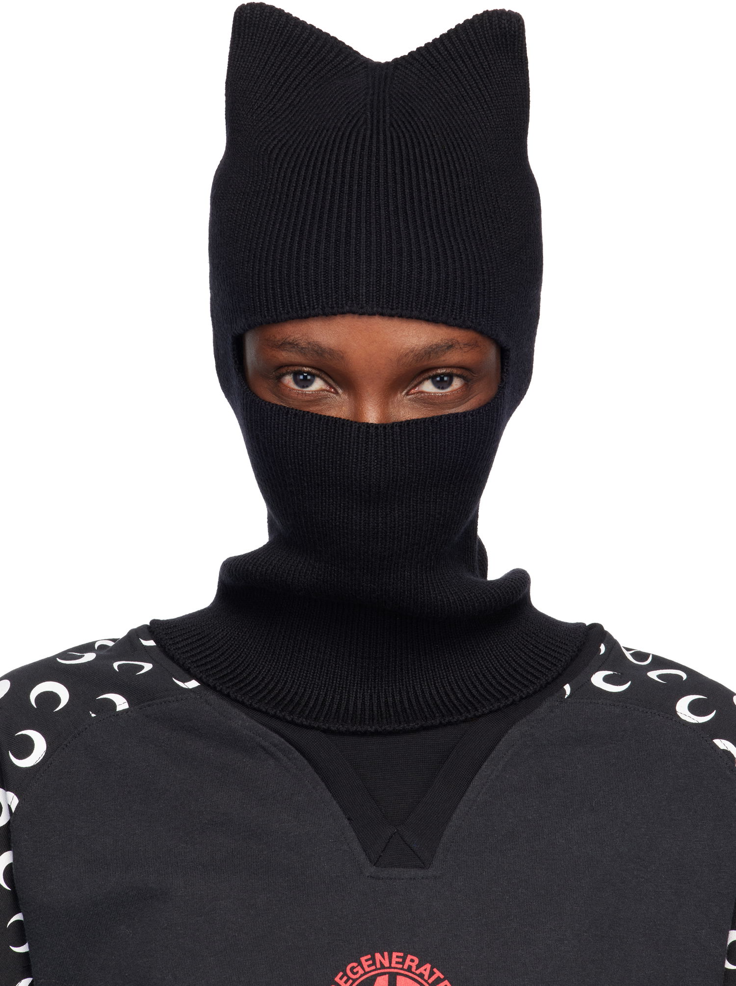Шапка Marine Serre Marine Serre Merino Wool Knit Kawaii Cat Ear Balaclava Черно | UHG073ACKNI0033, 0