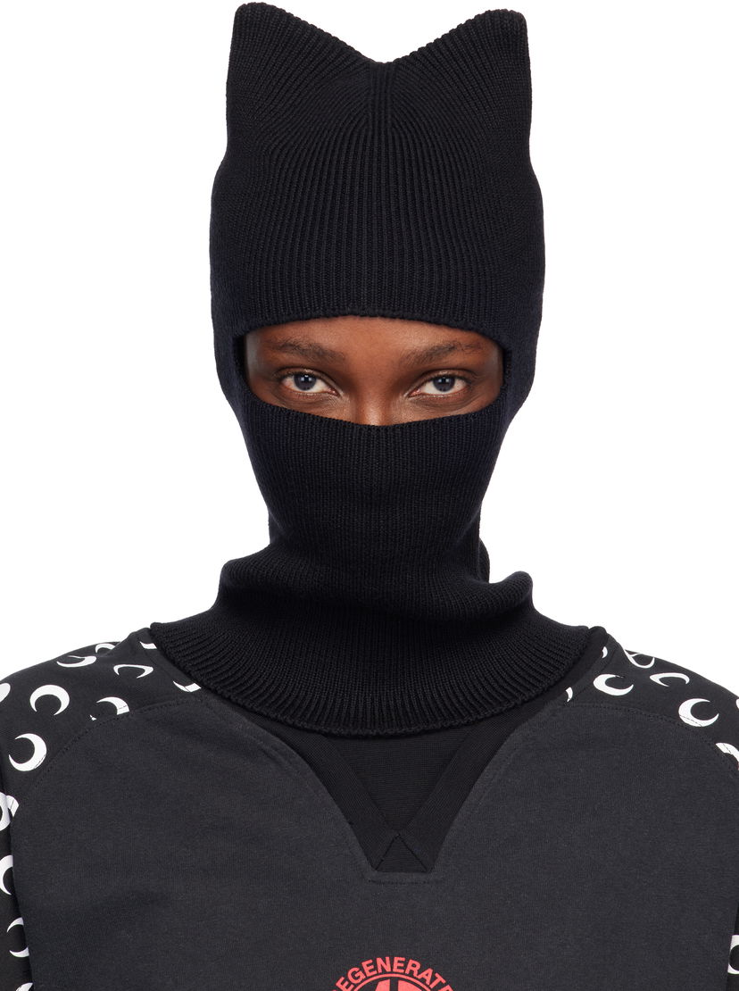 Шапка Marine Serre Marine Serre Merino Wool Knit Kawaii Cat Ear Balaclava Черно | UHG073ACKNI0033