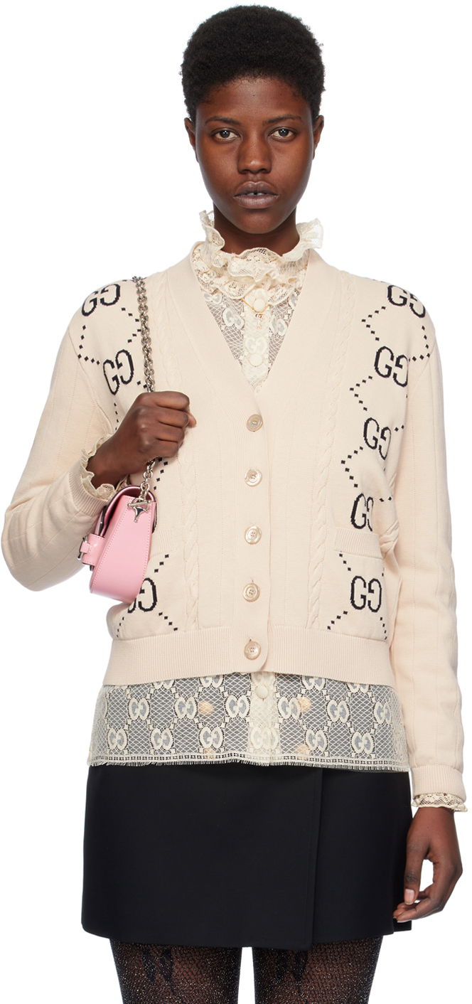 Пуловер Gucci Intarsia Cardigan Бежово | 742989 XKC6F, 0