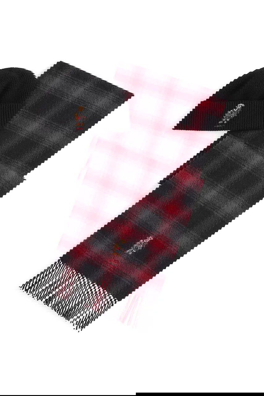 Шал Polo by Ralph Lauren Polo Bear Wool Plaid Scarf and Knitted Beanie Set Червено | 449P02049, 0