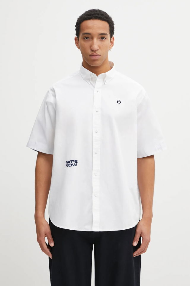 Short-Sleeved Regular Fit Button-Down Cotton Shirt AAPE Now