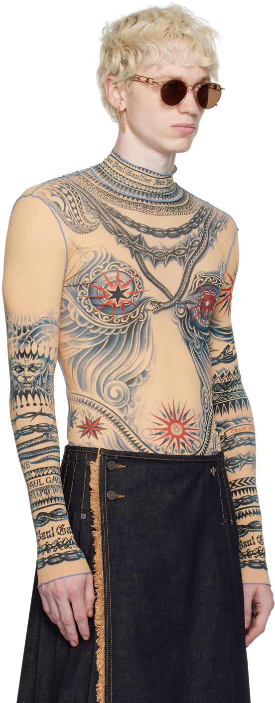 Тениска Jean Paul Gaultier Jean Paul Gaultier Tattoo Print Turtleneck Top Бежово | 23/15-F-TO111-J528-635030, 1